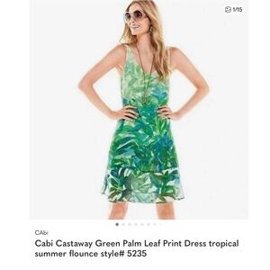 CAbi Green Leaf Print Flounce Dress